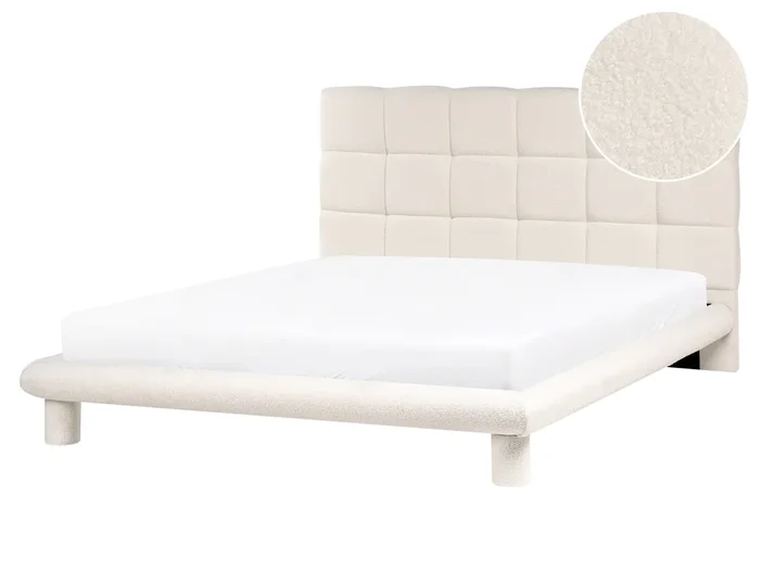 Cama Bouclé CRESSAT 160 x 200 cm Blanco crema