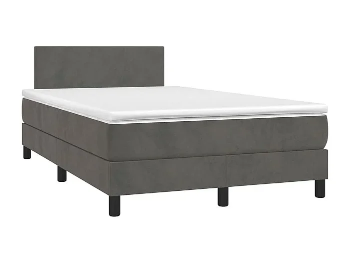 Cama box spring colchón y LED terciopelo gris oscuro 120×190 cm