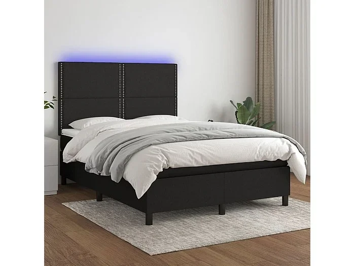 Cama box spring colchón y luces LED tela negro 140×190 cm