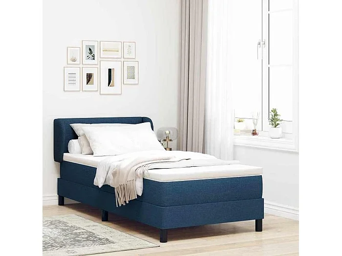 Cama box spring con colchón con colchón Azul 100 x 200 cm tela
