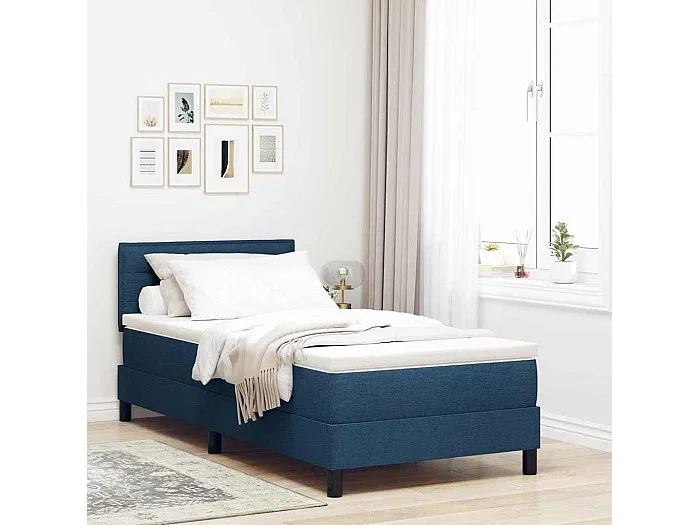 Cama box spring con colchón con colchón Azul 80 x 200 cm tela