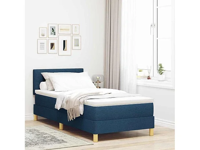 Cama box spring con colchón con colchón Azul 80 x 200 cm tela