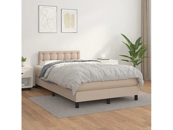 Cama box spring con colchón cuero sintético capuchino 120x200cm
