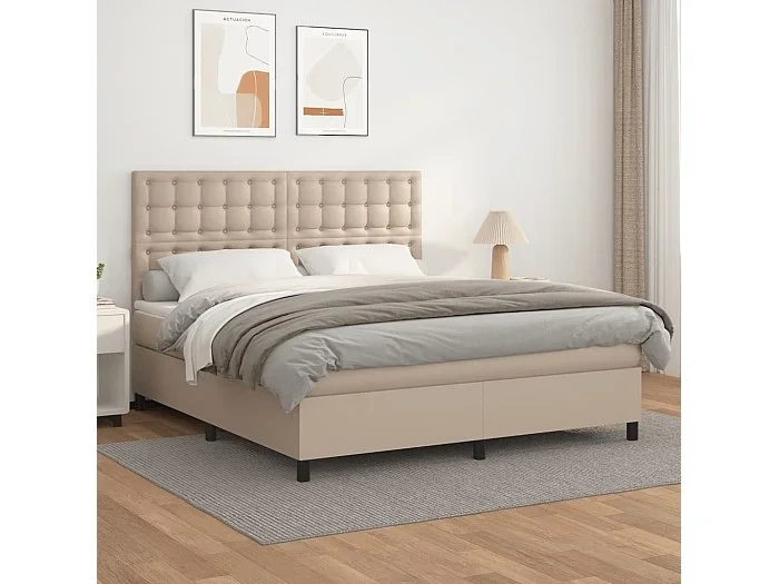 Cama box spring con colchón cuero sintético capuchino 180x200cm