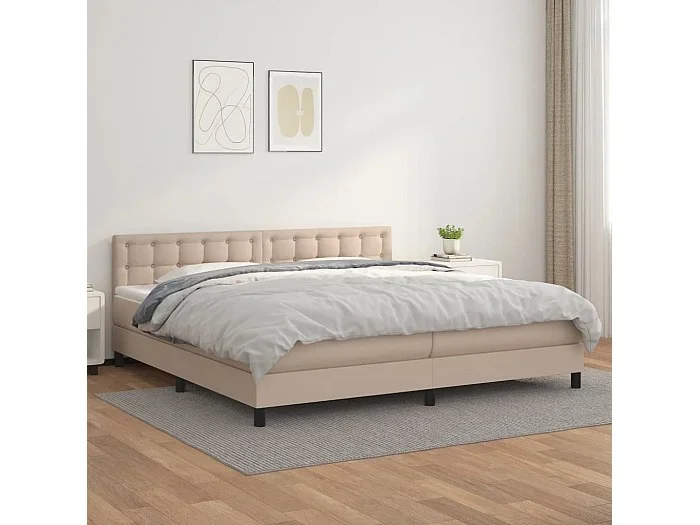 Cama box spring con colchón cuero sintético capuchino 200x200cm