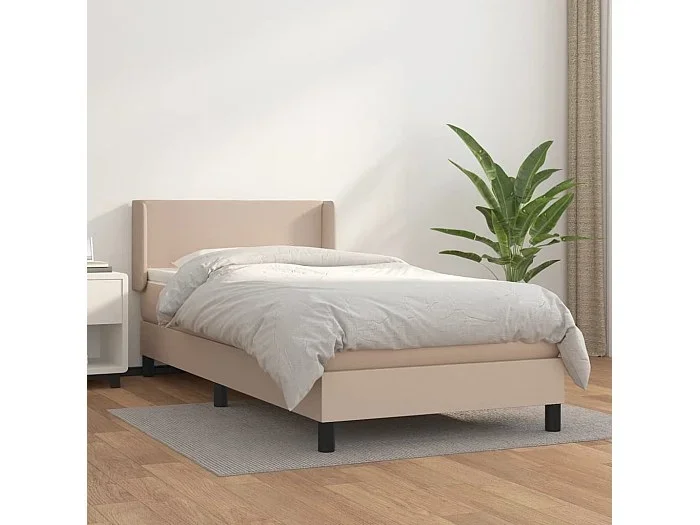 Cama box spring con colchón cuero sintético capuchino 90×190 cm