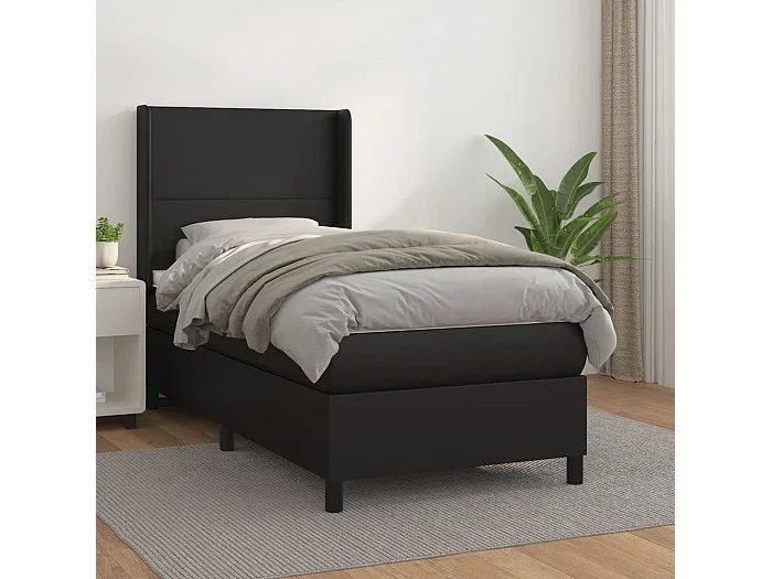 Cama box spring con colchón cuero sintético negro 90×190 cm