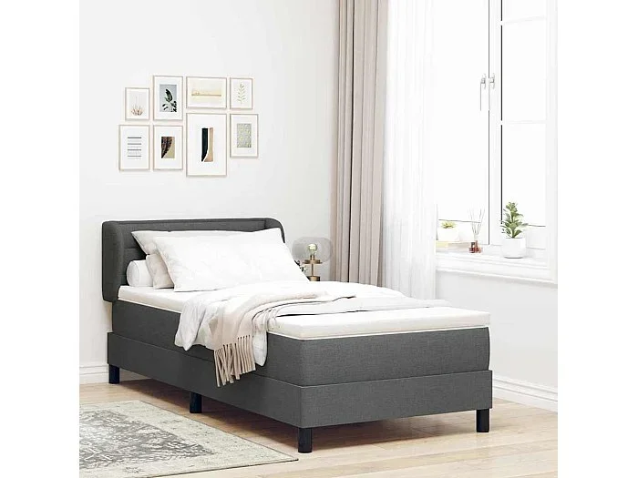 Cama box spring con colchón Gris oscuro 90 x 190 cm tela
