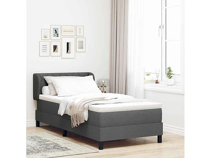 Cama box spring con colchón Gris oscuro 90 x 190 cm tela
