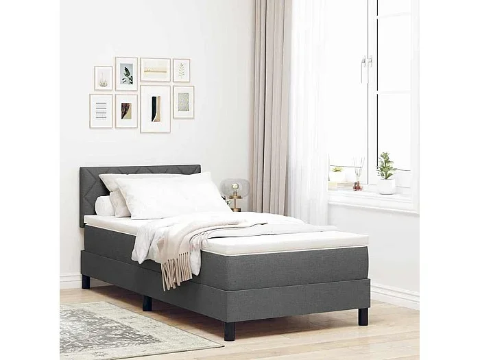 Cama box spring con colchón Gris oscuro 90 x 200 cm tela
