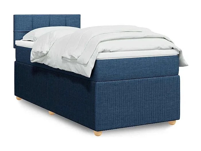 Cama box spring con colchón tela azul 100×200 cm