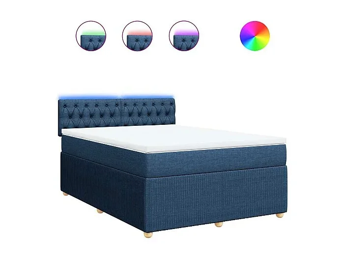 Cama box spring con colchón tela azul 140×190 cm
