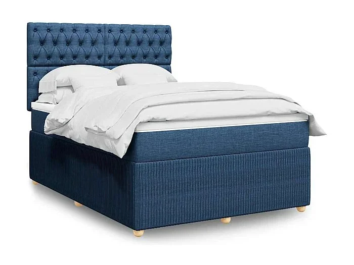 Cama box spring con colchón tela azul 140×190 cm