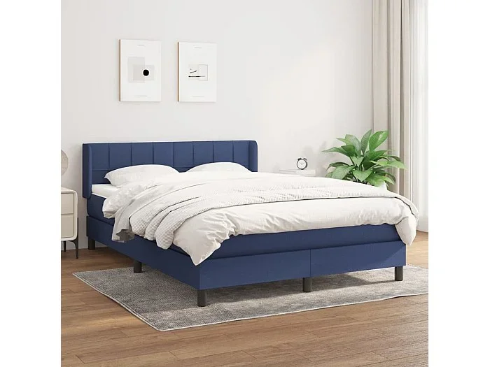 Cama box spring con colchón tela azul 140×200 cm