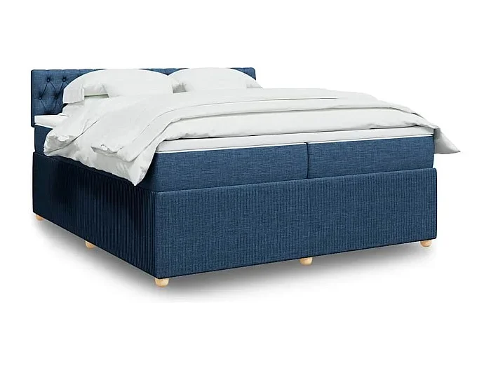Cama box spring con colchón tela azul 200×200 cm