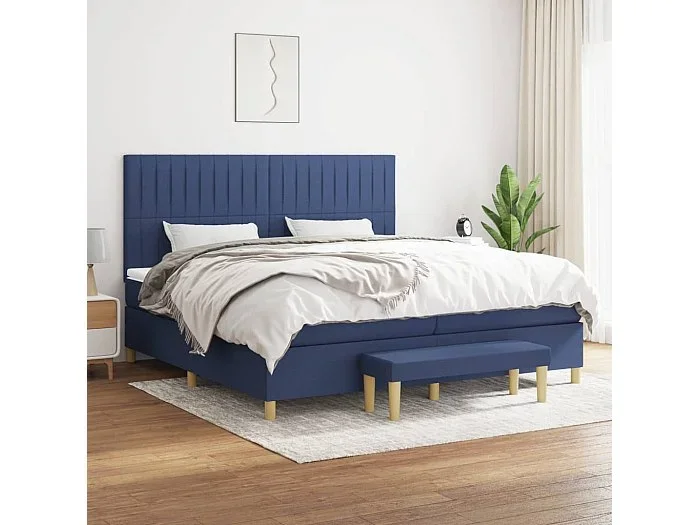 Cama box spring con colchón tela azul 200×200 cm