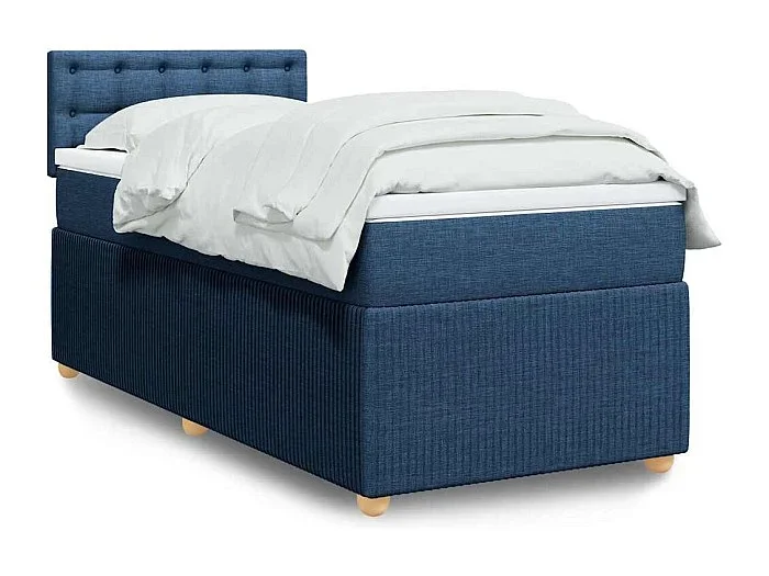 Cama box spring con colchón tela azul 80×200 cm