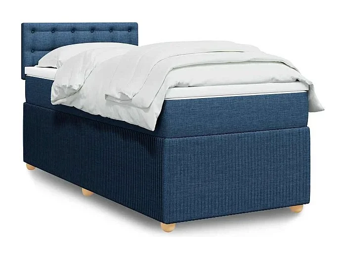 Cama box spring con colchón tela azul 80×200 cm