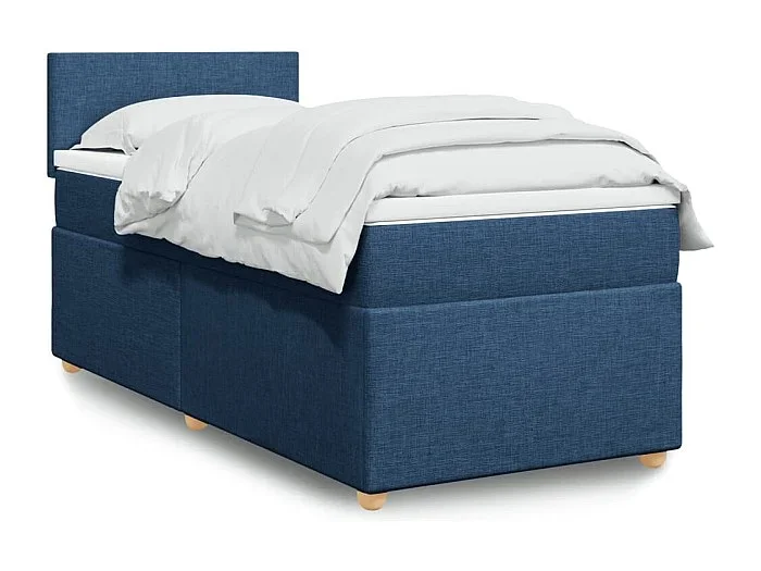 Cama box spring con colchón tela azul 90×200 cm