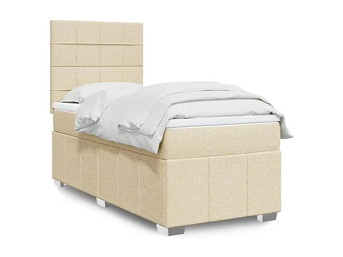 Cama box spring con colchón tela color crema 100×200 cm
