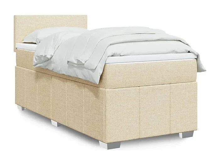 Cama box spring con colchón tela color crema 100×200 cm