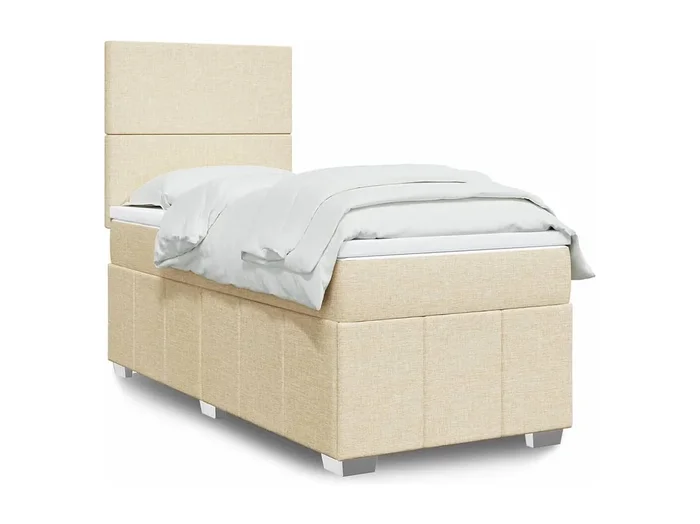 Cama box spring con colchón tela color crema 100×200 cm