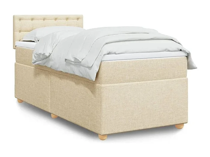 Cama box spring con colchón tela color crema 90×190 cm