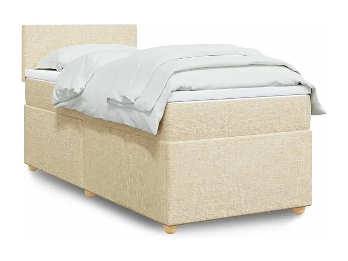 Cama box spring con colchón tela color crema 90×190 cm