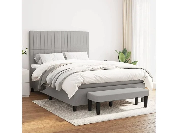 Cama box spring con colchón tela gris claro 140×190 cm