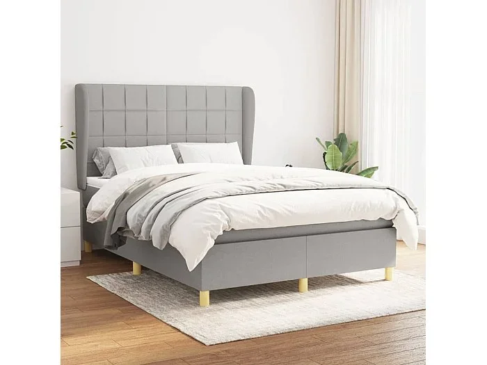 Cama box spring con colchón tela gris claro 140×190 cm