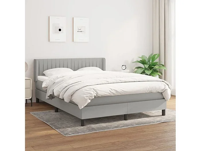 Cama box spring con colchón tela gris claro 140×190 cm