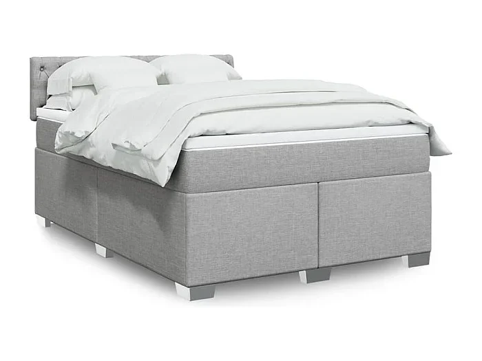 Cama box spring con colchón tela gris claro 140×190 cm