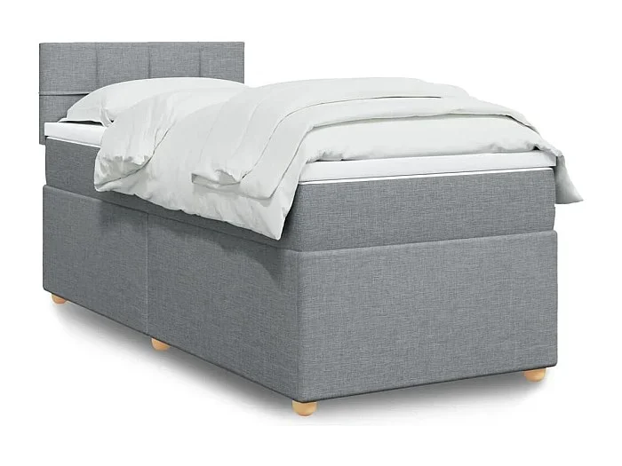 Cama box spring con colchón tela gris claro 90×190 cm