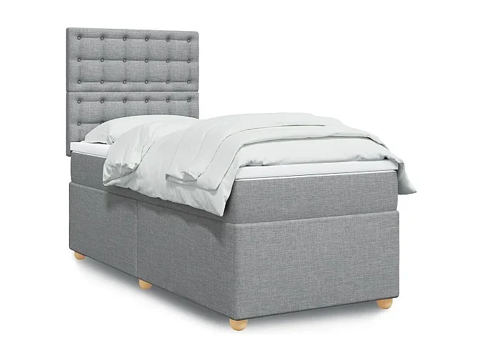 Cama box spring con colchón tela gris claro 90×190 cm