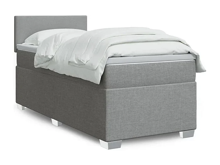 Cama box spring con colchón tela gris claro 90×190 cm