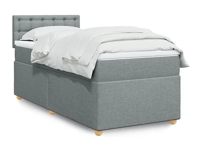 Cama box spring con colchón tela gris claro 90×190 cm
