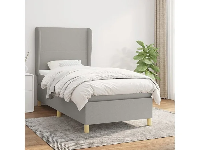 Cama box spring con colchón tela gris claro 90×200 cm