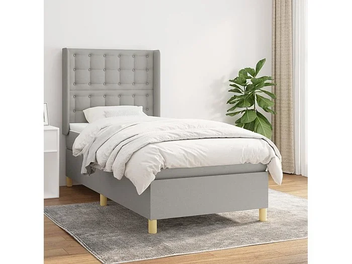 Cama box spring con colchón tela gris claro 90×200 cm