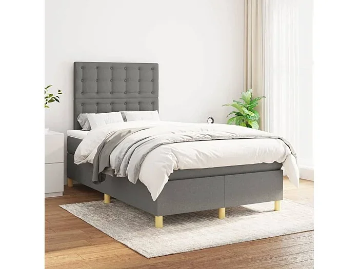 Cama box spring con colchón tela gris oscuro 120×200 cm