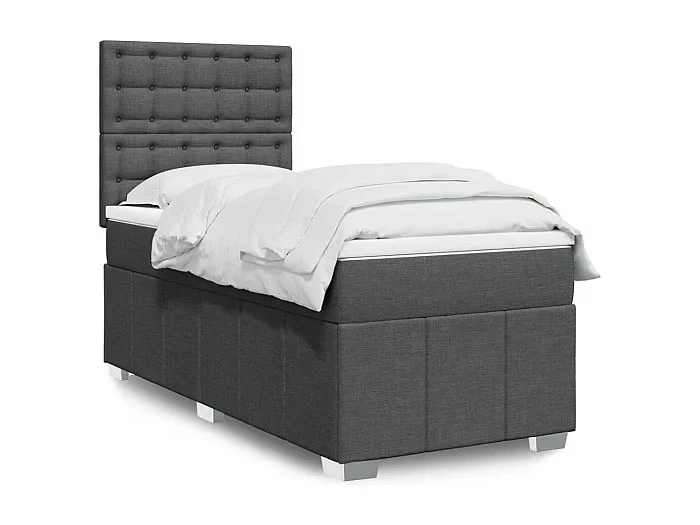 Cama box spring con colchón tela gris oscuro 90×190 cm