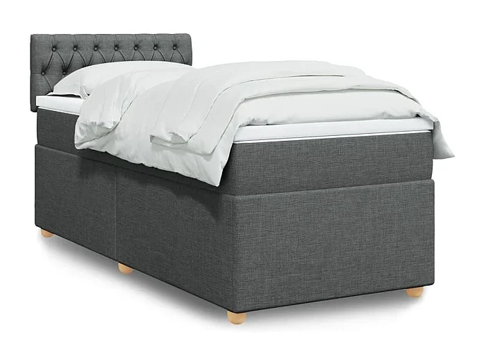 Cama box spring con colchón tela gris oscuro 90×190 cm