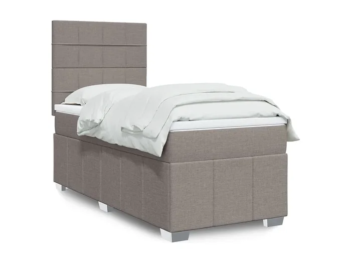 Cama box spring con colchón tela gris taupe 100×200 cm