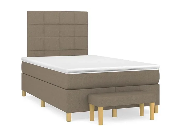 Cama box spring con colchón tela gris taupe 120×190 cm