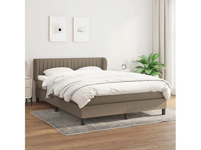 Cama box spring con colchón tela gris taupe 140×200 cm