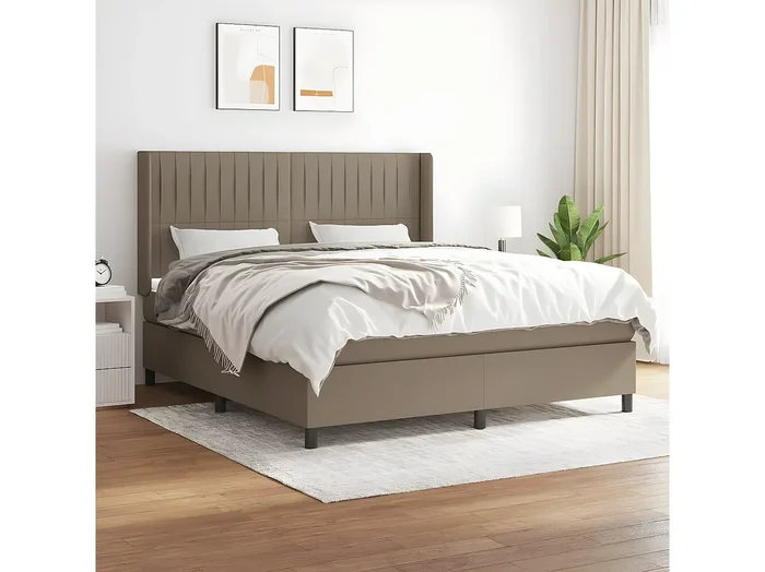 Cama box spring con colchón tela gris taupe 180×200 cm