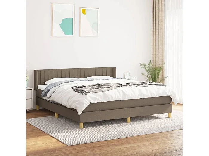 Cama box spring con colchón tela gris taupe 180×200 cm