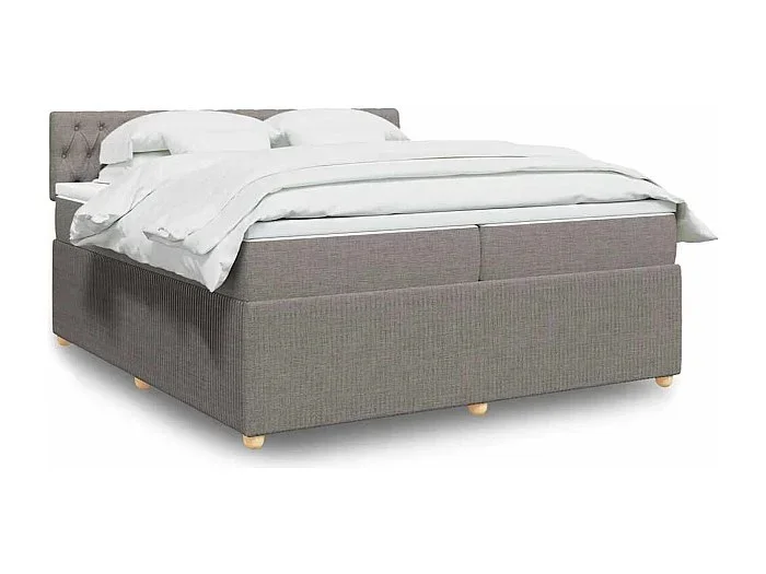 Cama box spring con colchón tela gris taupe 200×200 cm