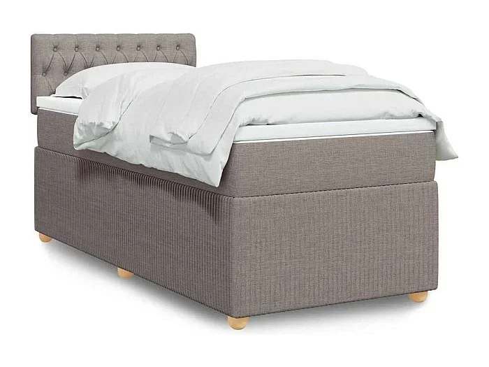 Cama box spring con colchón tela gris taupe 90×200 cm