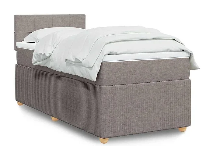 Cama box spring con colchón tela gris taupe 90×200 cm