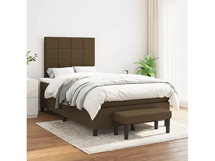 Cama box spring con colchón tela marrón oscuro 120×200 cm